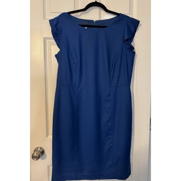 Talbots Sheath Dress 14P Blue Italian Flannel Short Ruffle Sleeve Career Church - Picture 13 of 13
